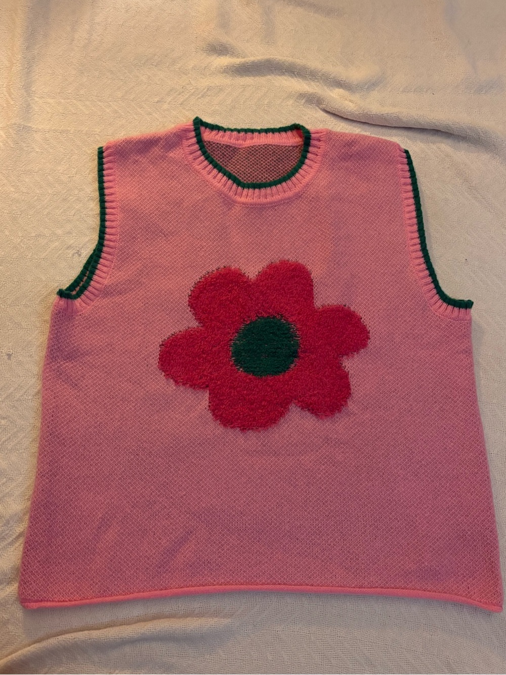 MANFINITY (SHEIN) Pink Knit Vest with Green Accent (Unisex)